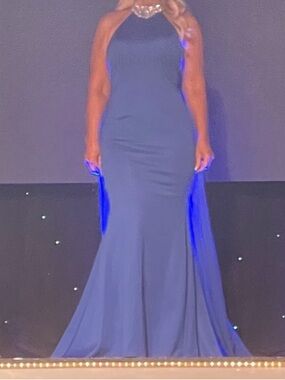 Johnathan Kayne Elegant Royal Blue Halter Evening Gown